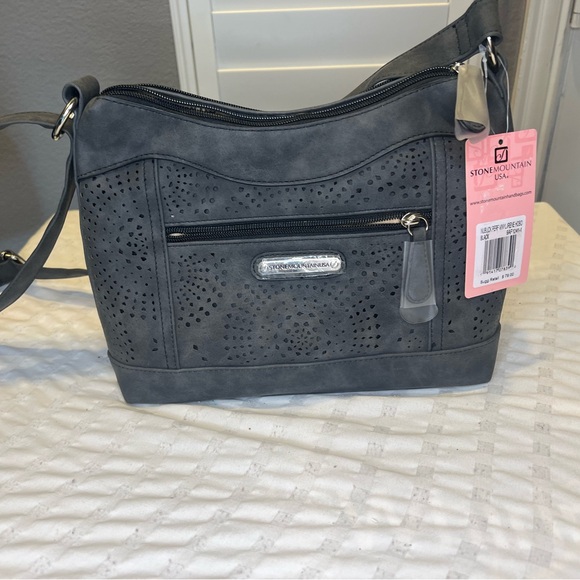 Stonemoutain Charcoal Grey Nubuck Faux Leather Irene Hobo Handbag NWT. - Picture 11 of 13